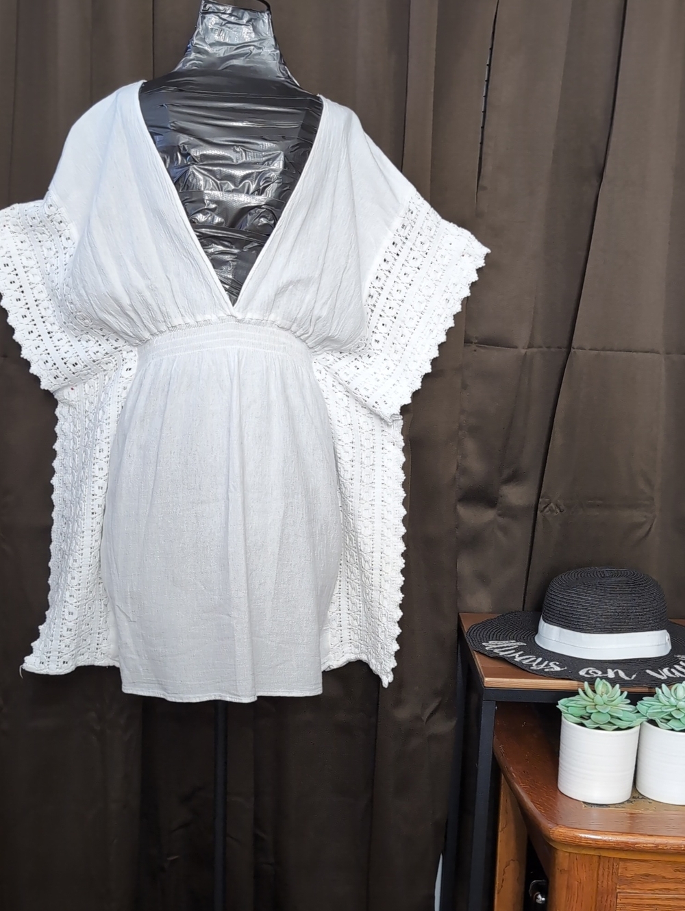 White Crochet Sleeve Boho Tunic Resort Wear